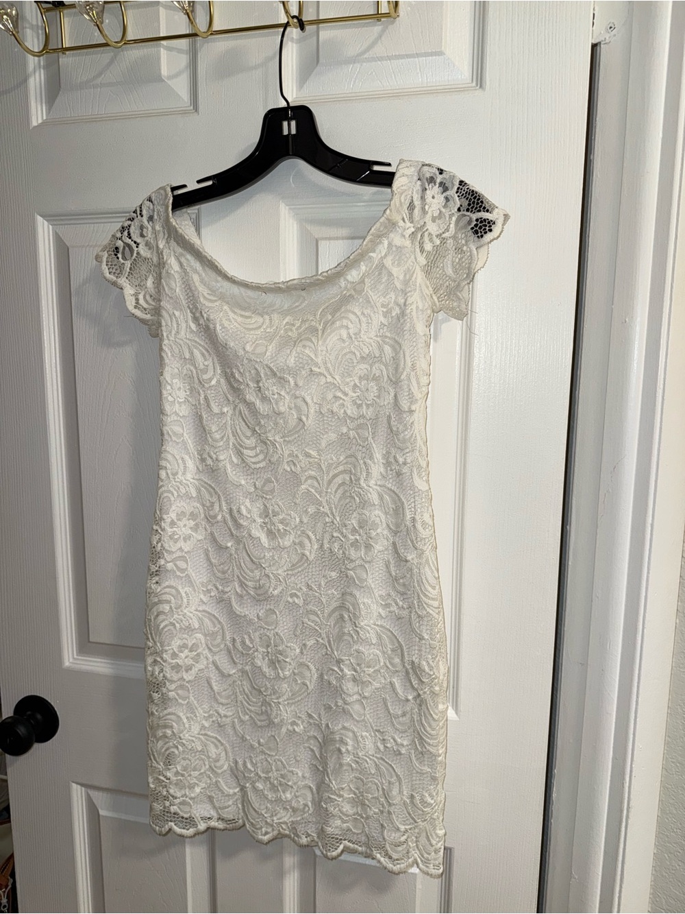 Ambiance White Lace Off-Shoulder Mini Dress